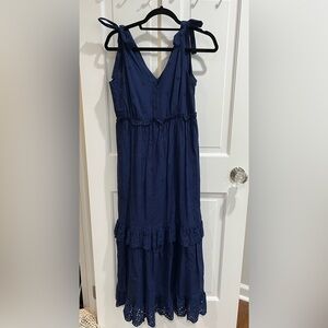 Aqua navy eyelet midi sundress